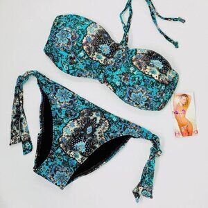 NWT~    Haiyana Turquoise and Brown Paisley 2 Piece Bikini Set~12/14